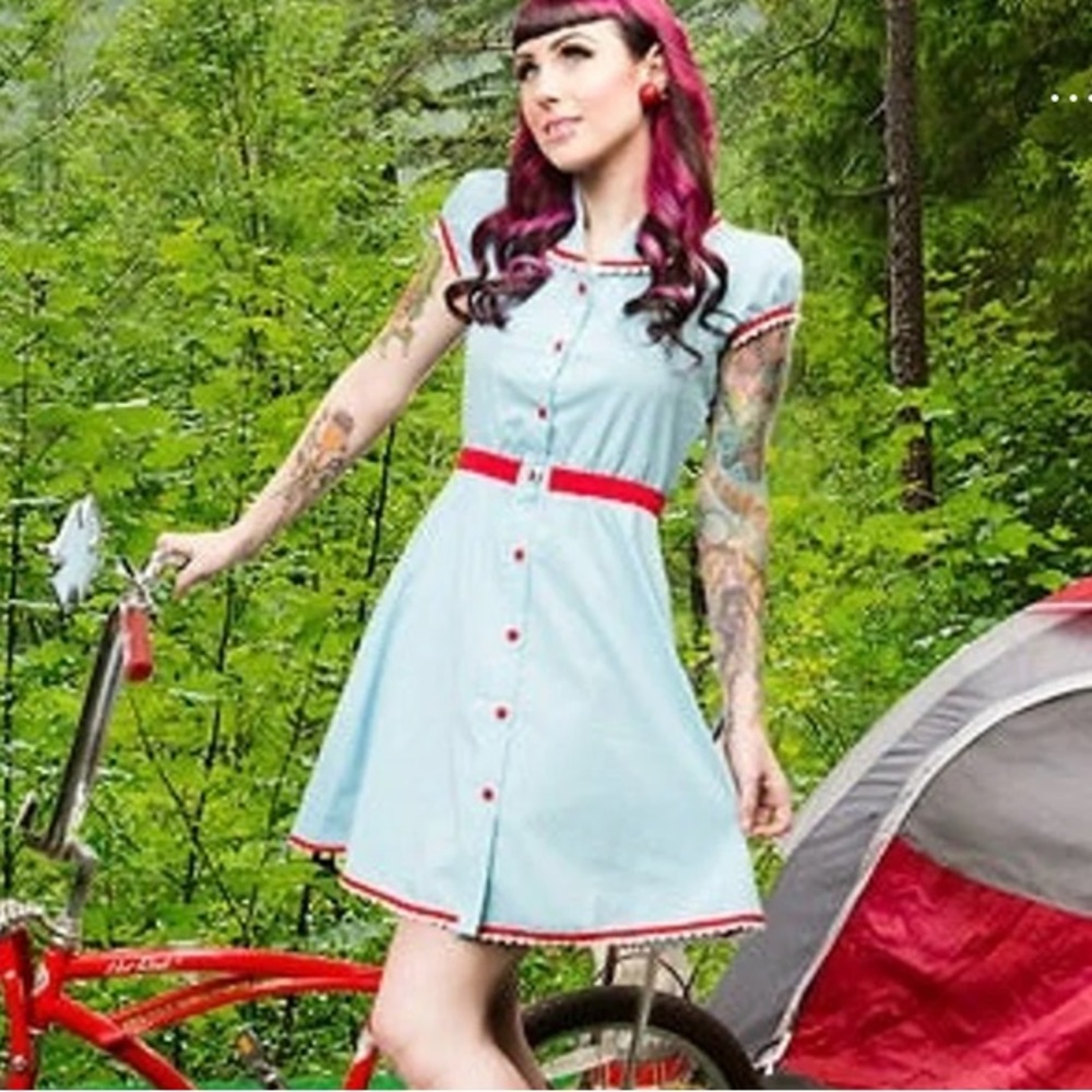 NWT Sourpuss Cherry Pie Gingham Diner Dress Medium